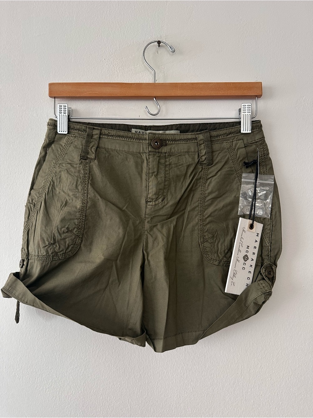 NWT Marrakech Dante‎ Roll up shorts Khaki Green cotton twill